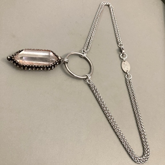 Double chain big Natural Crystal quartz black electroplated boho goth necklace - Picture 15 of 15